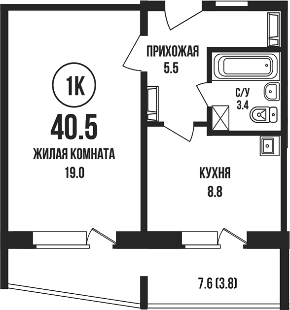 Планировка 1-к. квартира 36.70 м² в ЖК «Династия»