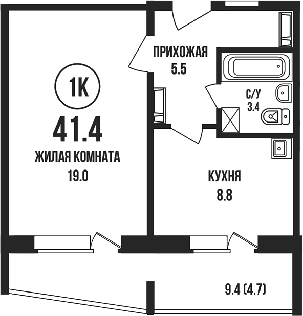 Планировка 1-к. квартира 36.70 м² в ЖК «Династия»
