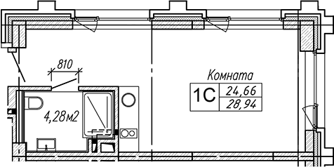 Планировка студии 28.94 м² в ЖК «Апарт-отель Гагарин Сити»