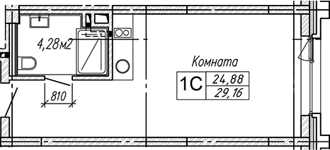 Планировка студии 29.16 м² в ЖК «Апарт-отель Гагарин Сити»