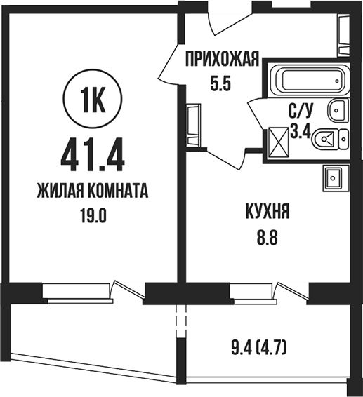 Планировка 1-к. квартира 36.70 м² в ЖК «Династия»