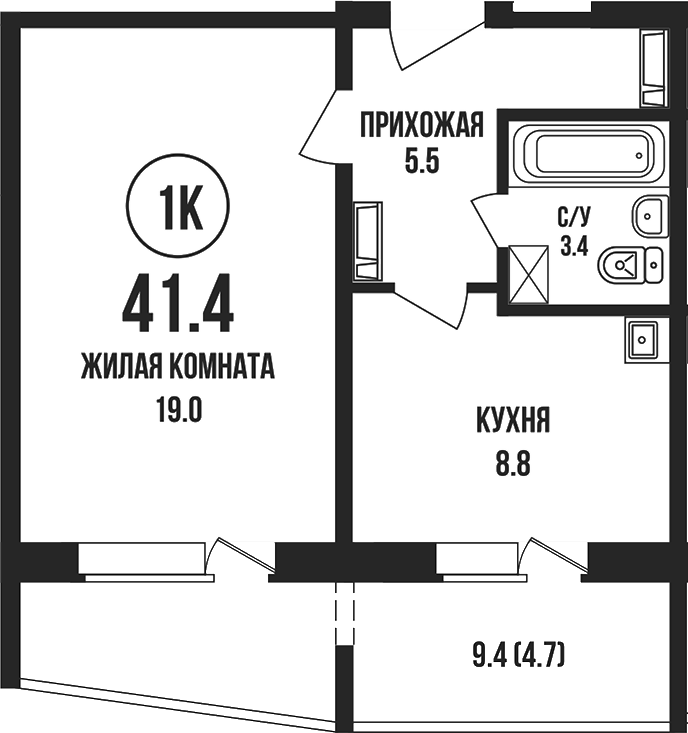 Планировка 1-к.кв 36.70 м² в ЖК «Династия»