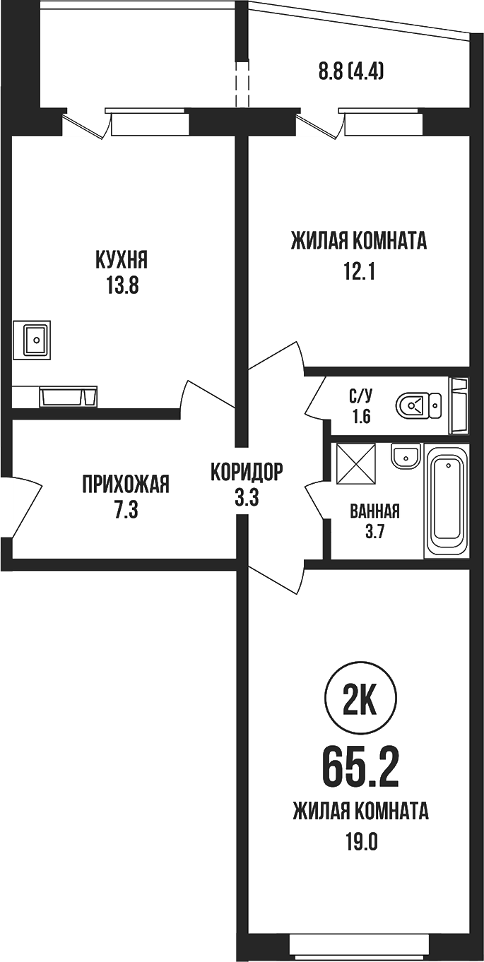 Планировка 2-к.кв 60.80 м² в ЖК «Династия»