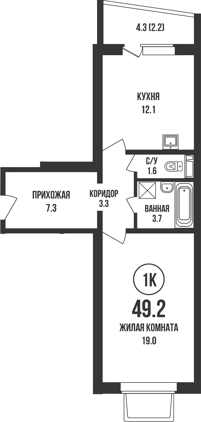 Планировка 1-к.кв 47.00 м² в ЖК «Династия»