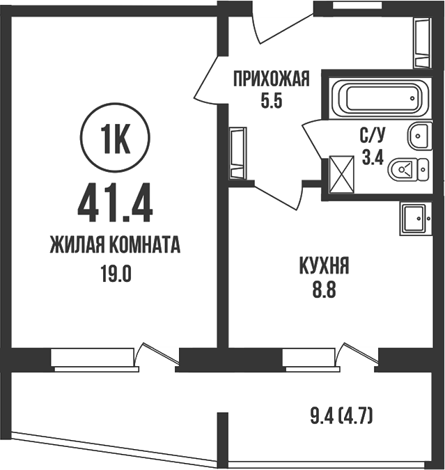 Планировка 1-к. квартира 36.70 м² в ЖК «Династия»