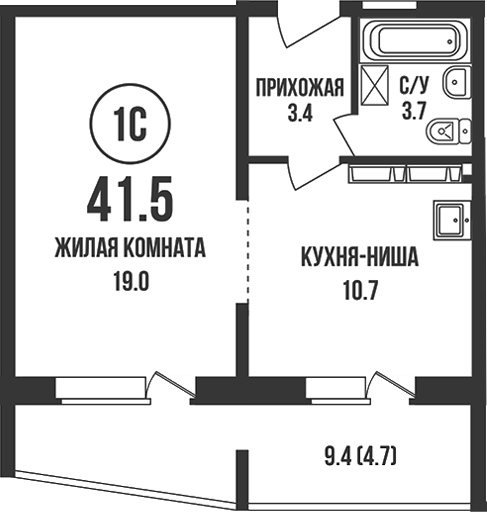 Планировка 2е-к.кв 36.80 м² в ЖК «Династия»