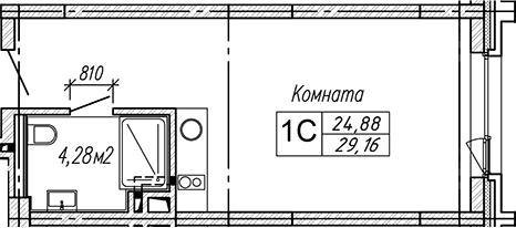 Планировка студии 29.16 м² в ЖК «Апарт-отель Гагарин Сити»