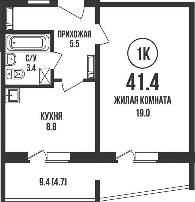 Планировка 1-к. квартира 36.70 м² в ЖК «Династия»