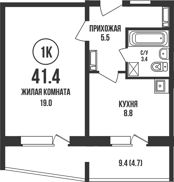 Планировка 1-к.кв 36.70 м² в ЖК «Династия»