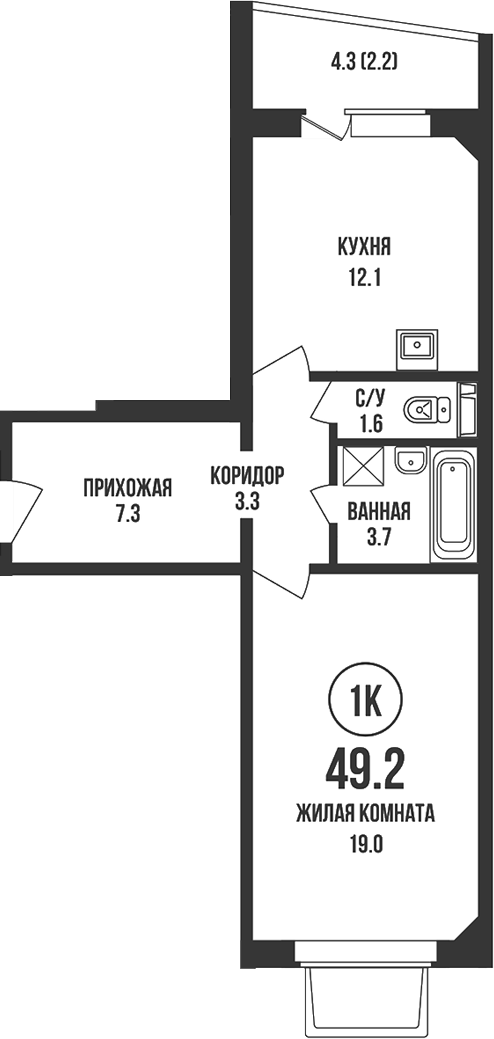 Планировка 1-к.кв 47.00 м² в ЖК «Династия»