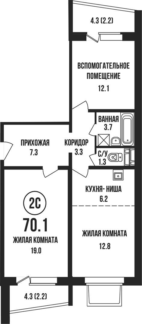 Планировка 3е-к. квартира 65.70 м² в ЖК «Династия»