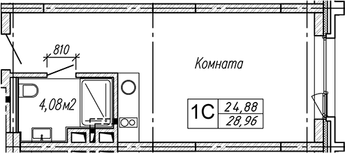 Планировка студии 28.96 м² в ЖК «Апарт-отель Гагарин Сити»