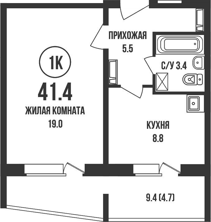 Планировка 1-к. квартира 36.70 м² в ЖК «Династия»