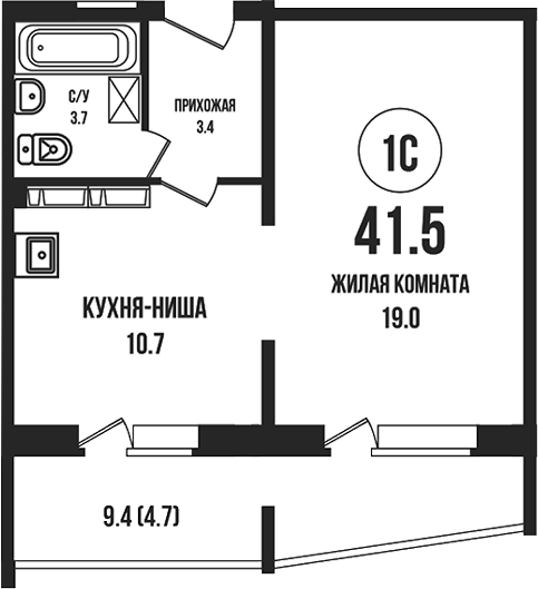 Планировка 2е-к.кв 36.80 м² в ЖК «Династия»