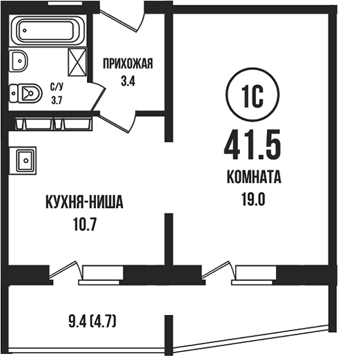 Планировка студии 36.80 м² в ЖК «Династия»