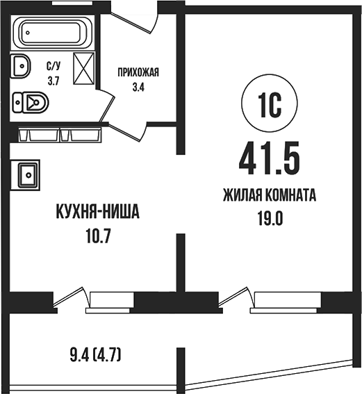 Планировка 2е-к. квартира 36.80 м² в ЖК «Династия»