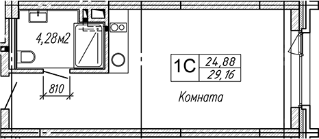 Планировка студии 29.16 м² в ЖК «Апарт-отель Гагарин Сити»