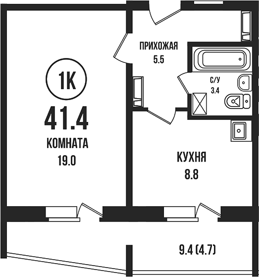 Планировка 1-к.кв 36.70 м² в ЖК «Династия»