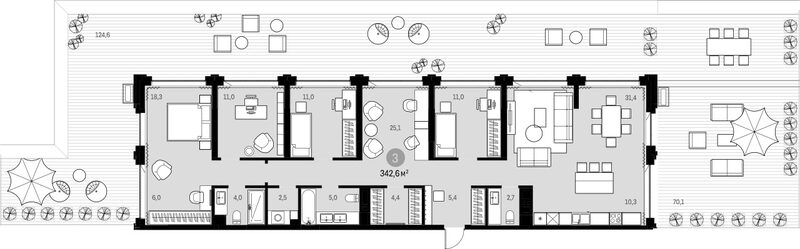 Планировка 5е-к.кв 142.00 м² в ЖК «Мылзавод»