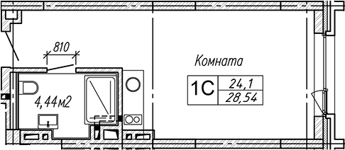Планировка студии 28.54 м² в ЖК «Апарт-отель Гагарин Сити»