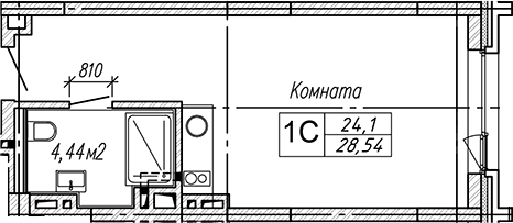 Планировка студии 28.54 м² в ЖК «Апарт-отель Гагарин Сити»