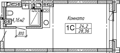Планировка студии 28.36 м² в ЖК «Апарт-отель Гагарин Сити»