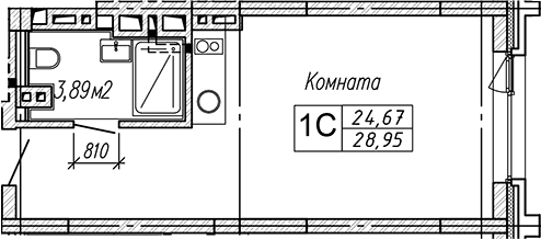 Планировка студии 28.09 м² в ЖК «Апарт-отель Гагарин Сити»