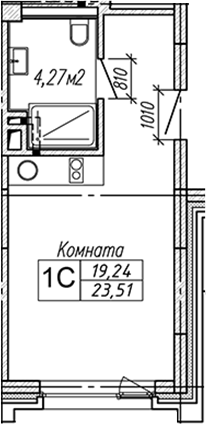 Планировка студии 23.51 м² в ЖК «Апарт-отель Гагарин Сити»