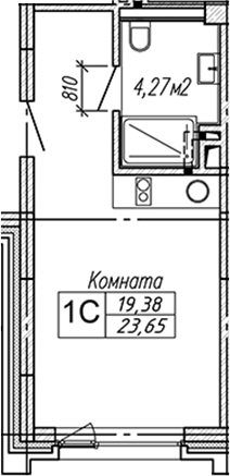 Планировка студии 23.65 м² в ЖК «Апарт-отель Гагарин Сити»
