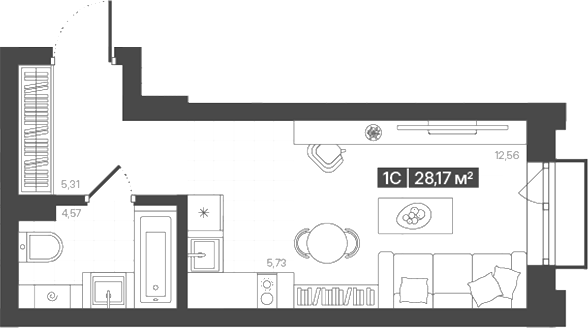 Планировка студии 28.17 м² в ЖК «Моне. Кемерово»