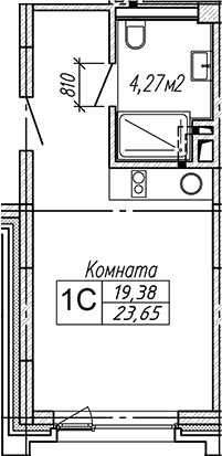 Планировка студии 23.65 м² в ЖК «Апарт-отель Гагарин Сити»