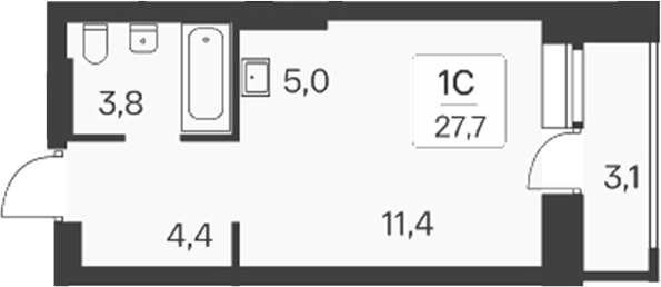 Планировка студии 24.60 м² в ЖК «Расцветай на Красном»