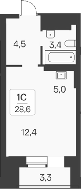 Планировка студии 25.30 м² в ЖК «Расцветай на Красном»