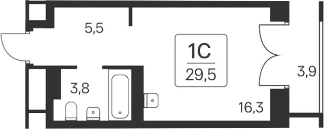 Планировка студии 25.60 м² в ЖК «Расцветай на Красном»