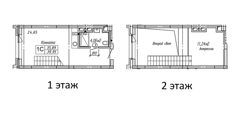 Планировка студии 39.95 м² в ЖК «Апарт-отель Гагарин Сити»