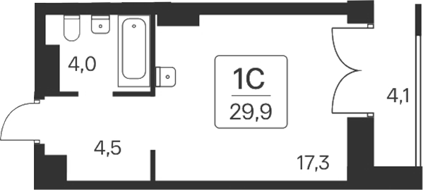 Планировка студии 26.00 м² в ЖК «Расцветай на Красном»