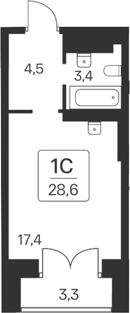 Планировка студии 25.30 м² в ЖК «Расцветай на Красном»
