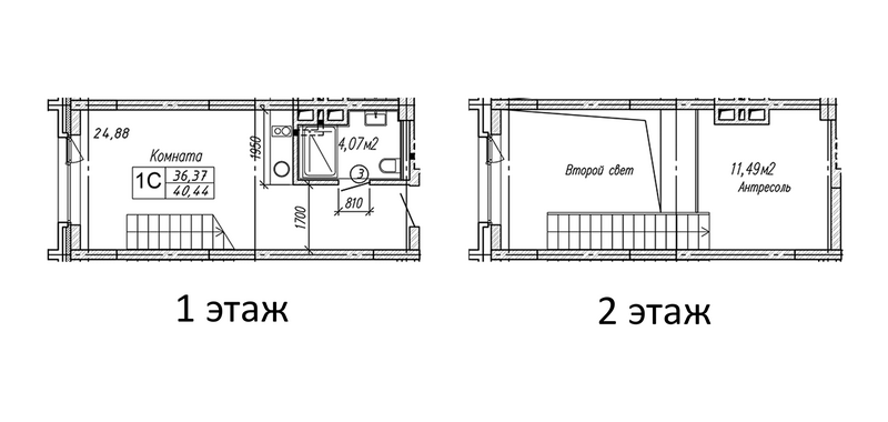 Планировка студии 40.44 м² в ЖК «Апарт-отель Гагарин Сити»