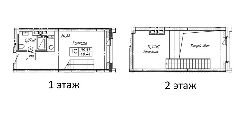 Планировка студии 40.44 м² в ЖК «Апарт-отель Гагарин Сити»