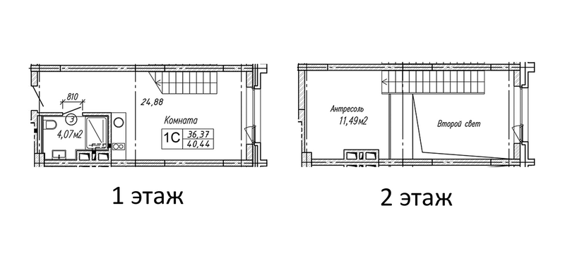 Планировка студии 40.44 м² в ЖК «Апарт-отель Гагарин Сити»