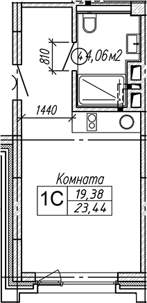 Планировка студии 23.44 м² в ЖК «Апарт-отель Гагарин Сити»