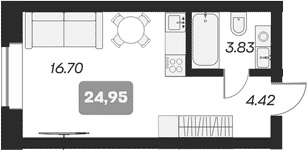 Планировка студии 24.95 м² в ЖК «Аэрон»