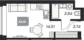 Планировка студии 22.18 м² в ЖК «Аэрон»