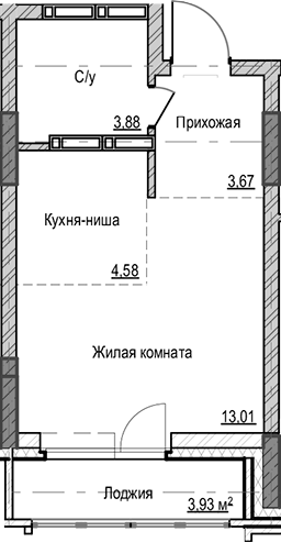 Планировка студии 25.14 м² в ЖК «Чацкий»