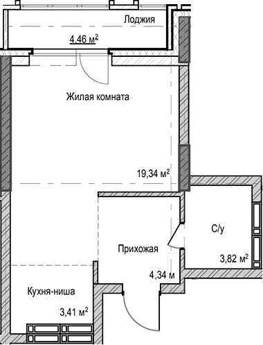 Планировка студии 30.91 м² в ЖК «Чацкий»