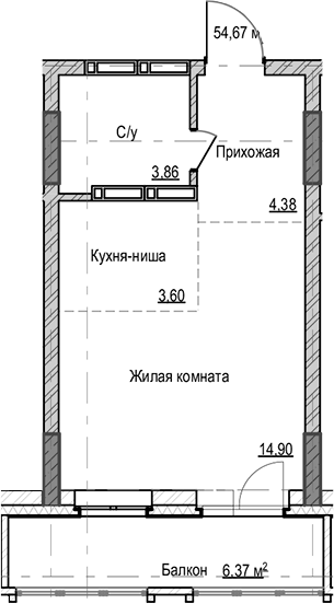 Планировка студии 26.74 м² в ЖК «Чацкий»
