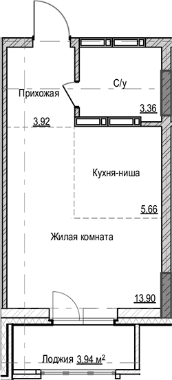 Планировка студия 26.84 м² в ЖК «Чацкий»