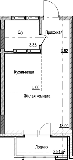Планировка студия 26.84 м² в ЖК «Чацкий»