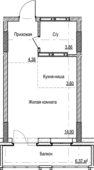 Планировка студия 26.74 м² в ЖК «Чацкий»