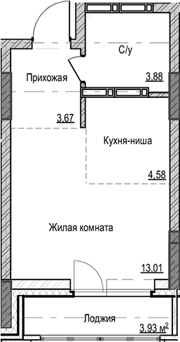 Планировка студии 25.14 м² в ЖК «Чацкий»
